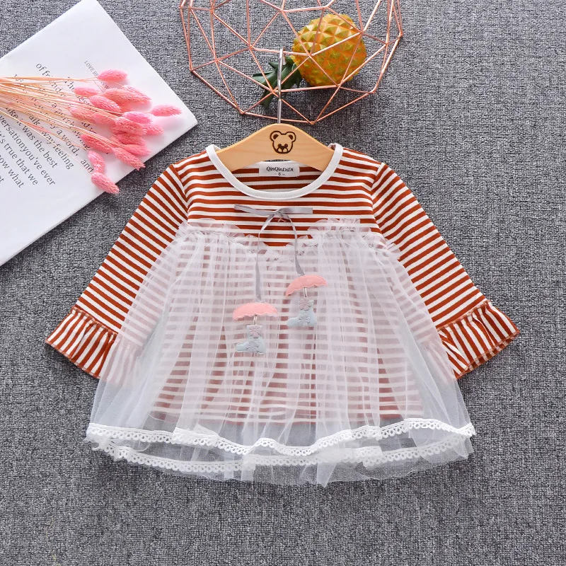 

Girls spring striped dress spring 2019 new female baby children mesh dress spring girls dress clothing little girls clothing