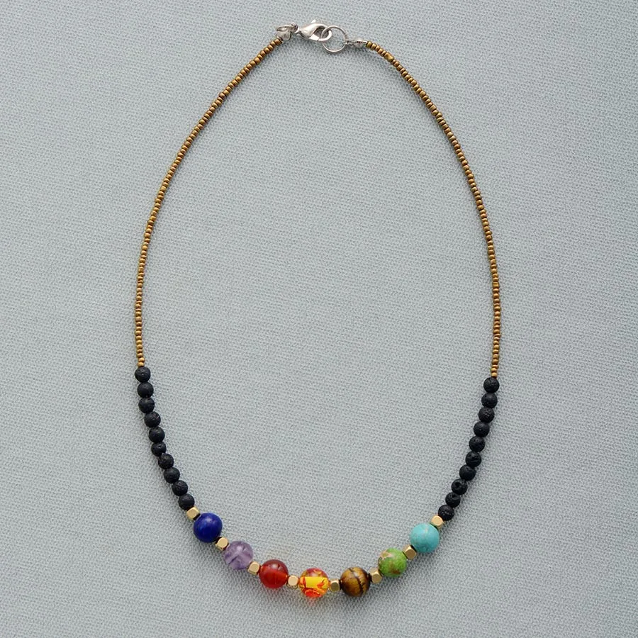 7 Color Chakra Necklace Natural Stone Lava Stone Choker Necklace for Women