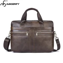 Натуральная кожа Для мужчин Бизнес портфель первый слой из воловьей кожи Для мужчин 1" ноутбук сумка Сечение плеча сумки