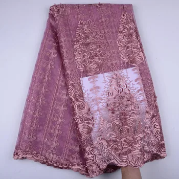 

Latest Onion Color Nigerian Laces Fabrics High Quality African Laces Fabric For Wedding Dress French Mesh Lace With Beads Y1500