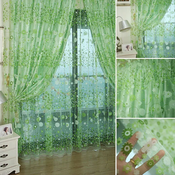 

Floral Style Tulle Voile Door Window Curtain Drape Panel Sheer Scarf Valance Voile Curtain 1pcs