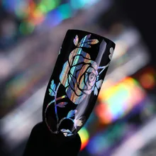 Звездное небо Голографическая фольга для ногтей сладкий розовый цветочный бабочка блеск переводная наклейка золото серебро Маникюр наклейки украшения