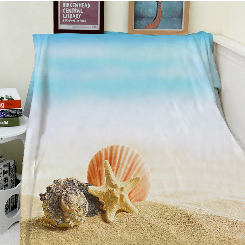 

Blanket plaid a blanket Plaids Warmth Soft Plush Beach shellfish starfish ocean Plaids on the Sofa Bed Throw blanket Easy Care