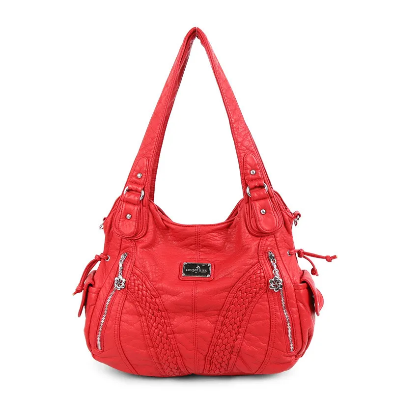 Модная высококачественная повседневная дизайнерская вместительная сумка-тоут, женские Сумки из искусственной кожи с эффектом потертости, сумки на ремне для дам - Цвет: Красный