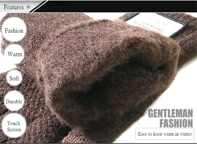 Winter Autumn Men Knitted Gloves Touch Screen High Quality Male Thicken Warm Wool Cashmere Solid Gloves Men Mitten Business -