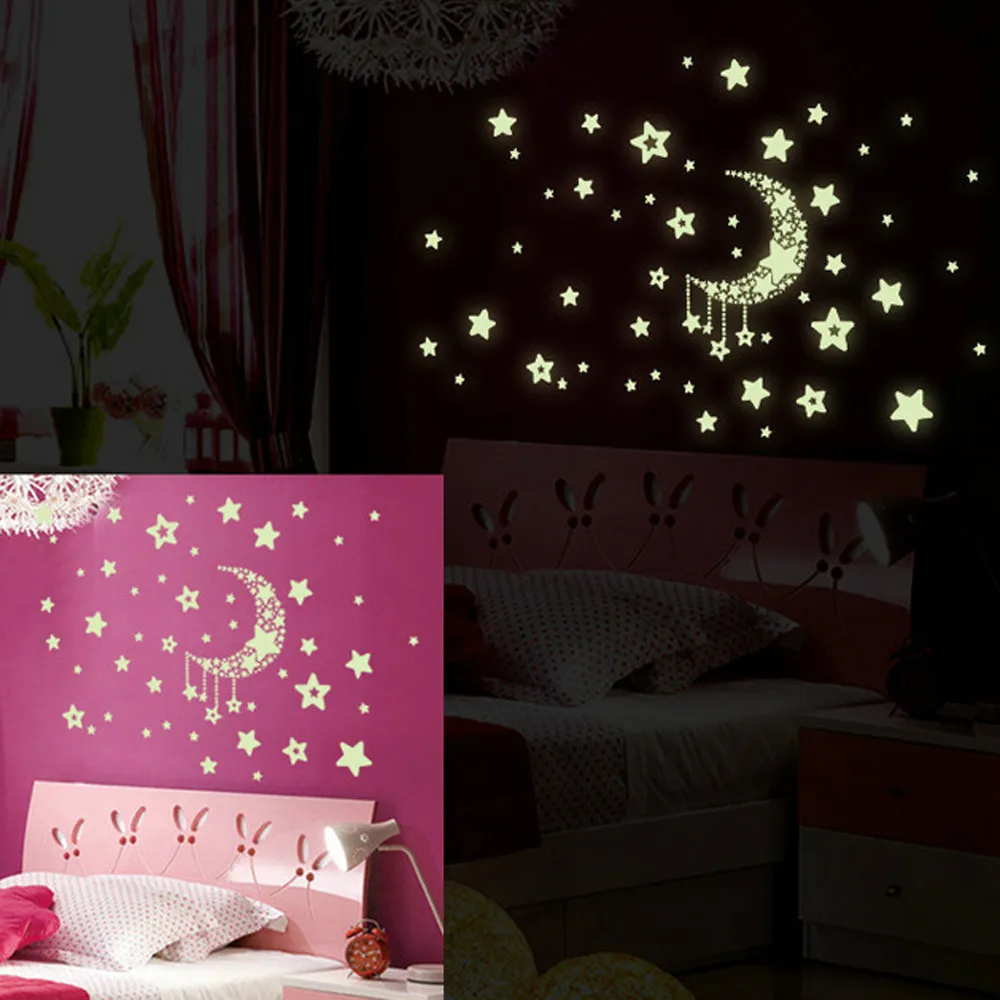 

Set Glow in the Dark Fosforescente Moon Star DIY Removable Starry Wall Stickers Night Luminous Phosphorescent kids Bedroom Decor