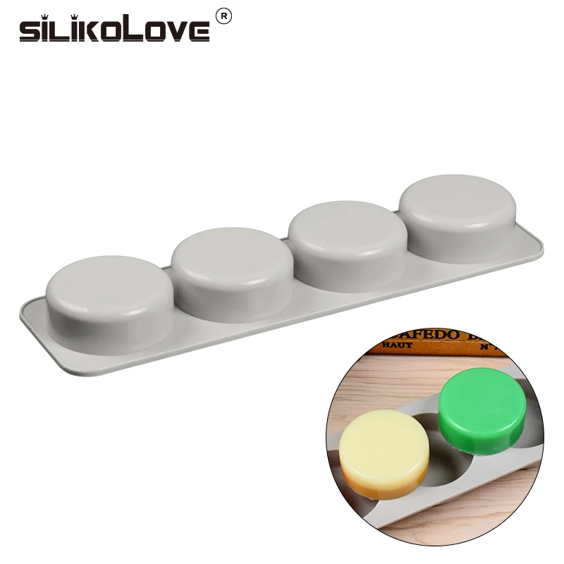 SILIKOLOVE Silicone Mold Round Soap Mold Handmade Craft 4 Cavity DIY
