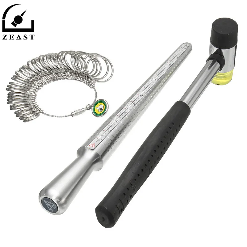 

US size 1-33 Ring Gauge 250mm Stainless Steel Sizer Mandrel Finger Sizing Stick Hammer Measure Standard Jewelry Tool