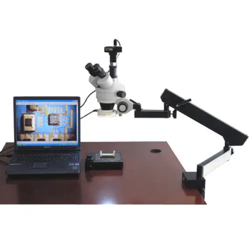 Микроскоп с шарнирным увеличением AmScope 7X-45X флуоресцентсветильник + 1.3MP Digital |