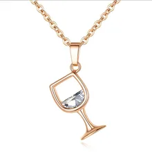 Ouro rosa corrente criativa vinho vidro pingente colar aaa zircon cristal copo de vinho charme colar para gargantilha feminino colares 2019