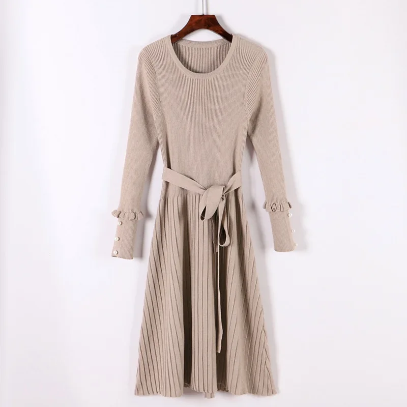 

2019 Autumn And Winter o-neck dress loose maix dress Women casual basic knit dress Female elegant dress jumper