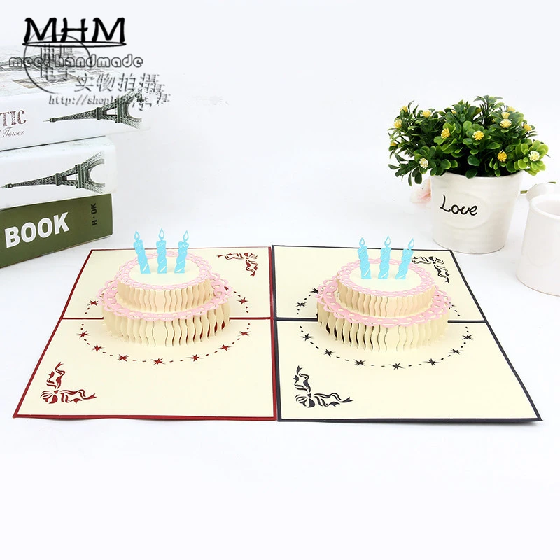  Wedding Invitation Card 5pcs/lot 3D Carved Happy Birthday Cake Laser Envelope No Blank Inner Sheet - 32812838867