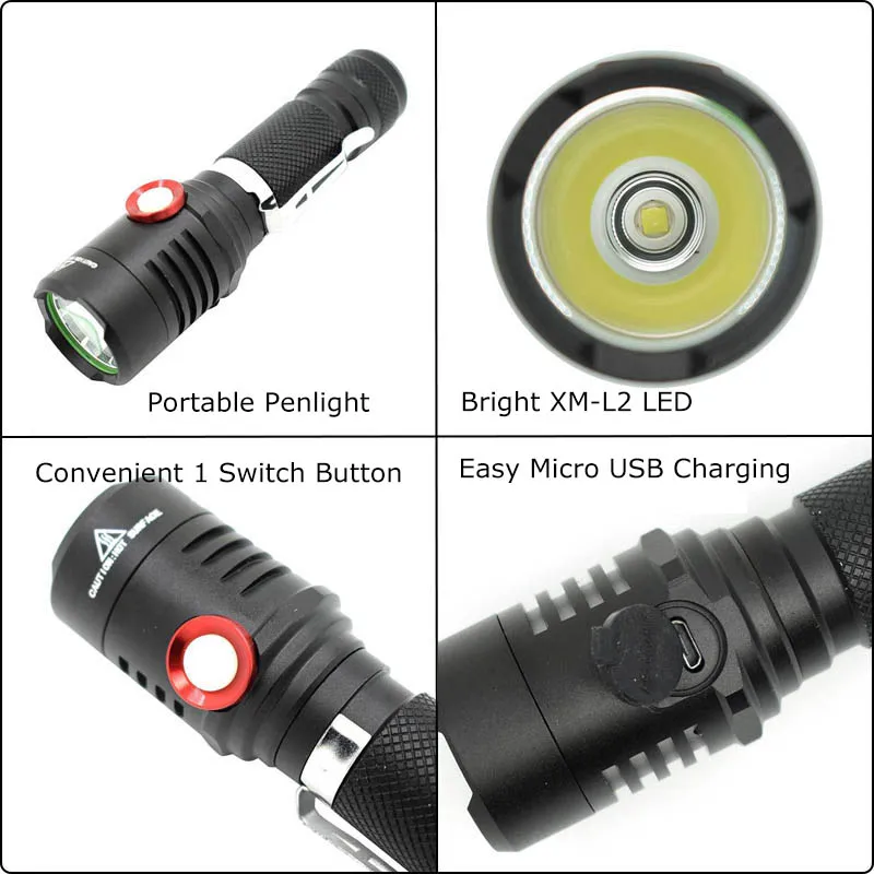 Micro USB 2000LM XML L2 светодиодный фонарик с usb зарядкой яркий фонарь аккумуляторный