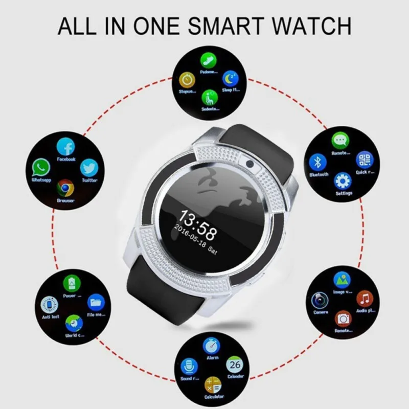 

V8 SmartWatch Bluetooth Smartwatch Touch Screen Wrist Watch with Camera/SIM Card Slot, Waterproof Smart Watch DZ09 X6 VS M2 A1