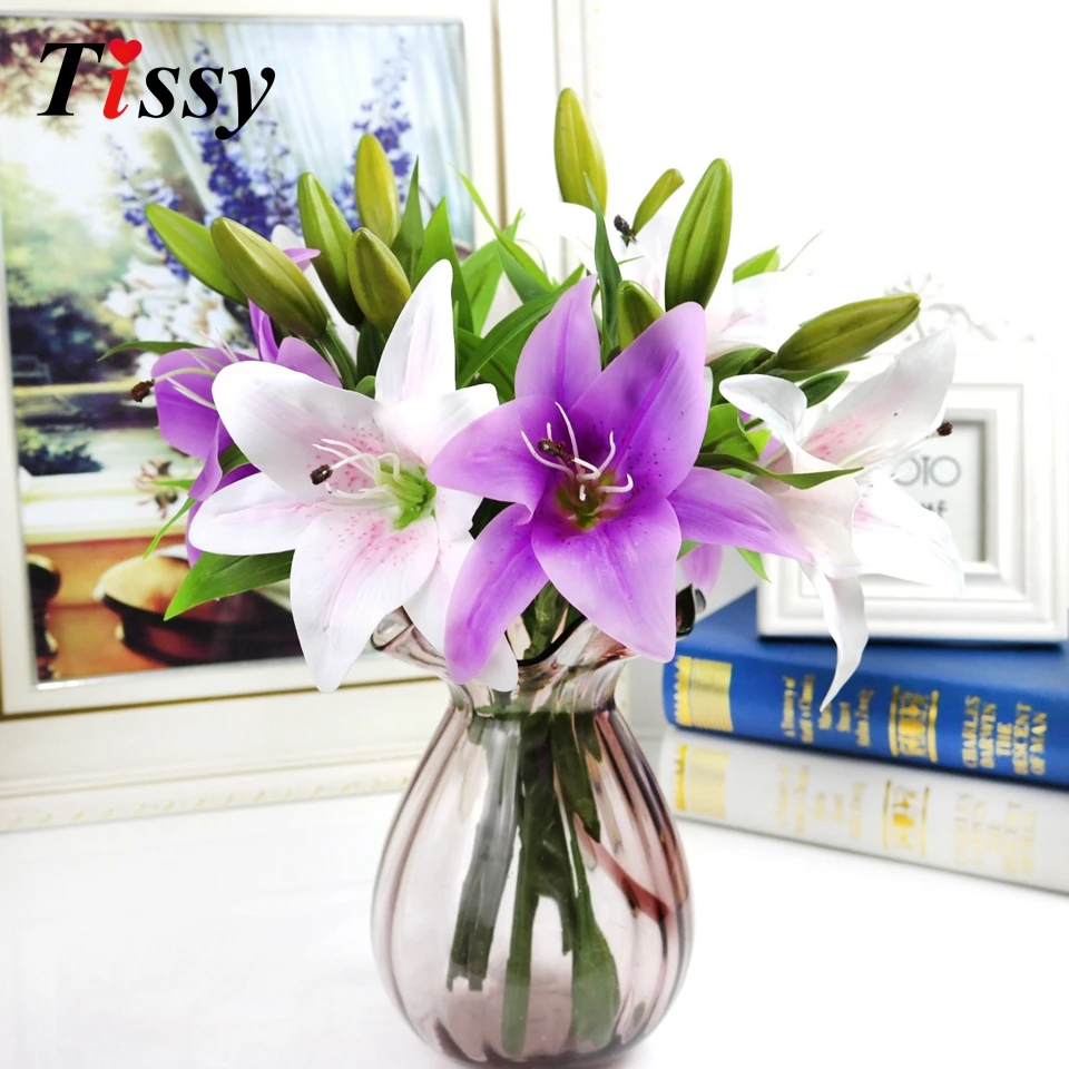 1bunch High Quality Artificial Lily Flowers Beautiful Bouquet For DIY Wedding Festival Home Table Garden Decorations Fake Flower 1bunch High Quality Artificial Lily Flowers Beautiful Bouquet For DIY Wedding Festival Home Table Garden Decorations Fake Flower