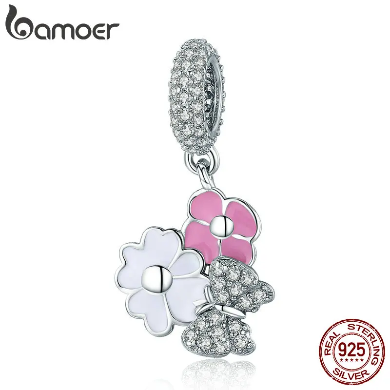 

BAMOER Fashion Authentic 925 Sterling Silver Butterfly Spring Flower Shape Beads fit Charm Bracelets DIY Jewelry Making BSC001