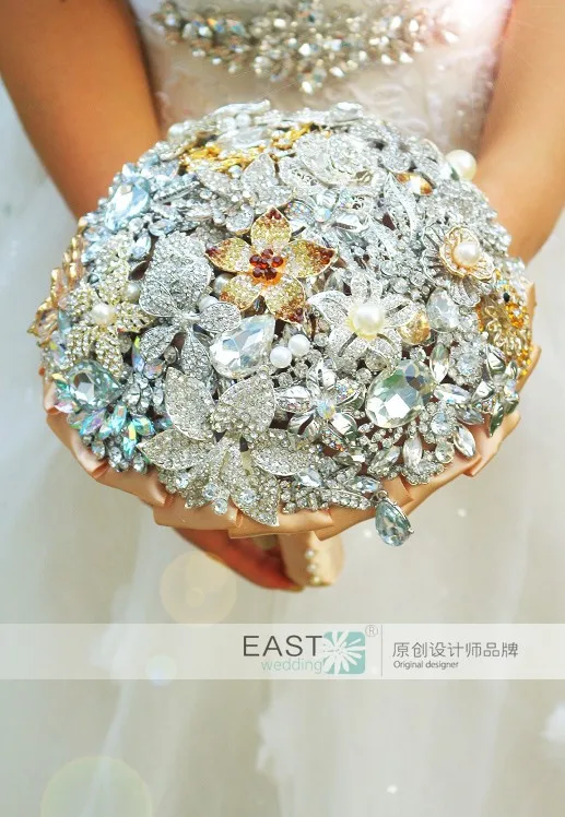 Роскошные свадебные аксессуары брошь букет коричневый серебряный кристалл невесты букет свадебных цветов Свадебные букеты