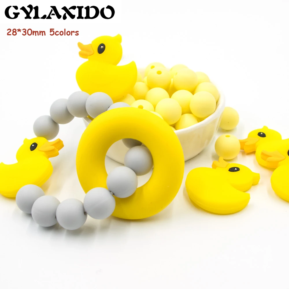 

15Pcs Duck Silicone Beads for DIY Duck teether Animal Cartoon Silicone Kralen Beads Food Grade Teething Beads Baby Products