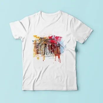 

London city The National Gallery watercolor drawing no glue print tshirt men 2018 summer new white casual homme cool t shirt