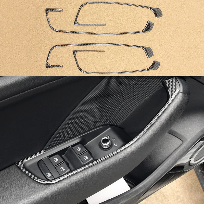 4x 100 Carbon Fiber Inner Door Armrest Window Lift Cover Trim For Audi