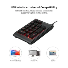 USB Проводная цифровая клавиатура 19 клавиш мини цифровая клавиатура Numpad с светодиодный подсветкой водонепроницаемый ABS для ноутбуков настольных ПК