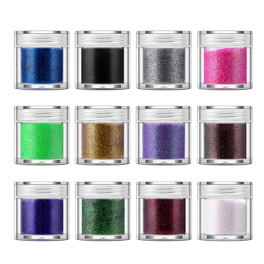 

12 Boxes Mix Color Nail Glitter Dust Powder Set Tips Paillette Flakies Manicure for Design DIY Nail Art Decoration Kit 10ml