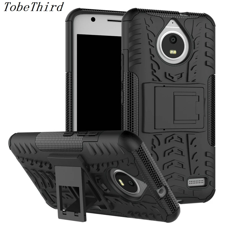 TobeThird For Motorola Moto E4 Case Tyre Pattern Kickstand PC + TPU 2-in-1 Hybrid Phone Cover for |