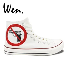 Вэнь Дизайн пользовательские ручной росписью обувь огнестрельные раны белый с высоким берцем Для мужчин Для женщин Холст кроссовки рождественские подарки