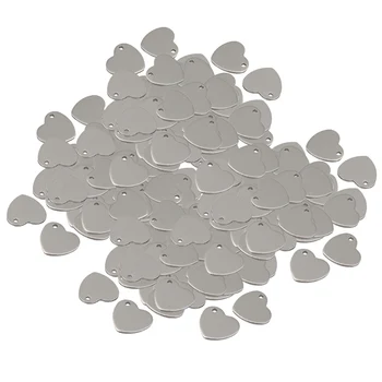 

200pcs Silver Tone Stainless Steel Blank Stamping Tags Heart Love Charm Pendant 14mm
