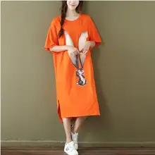 Новые модные женские милые футболки с коротким рукавом Длинные платья с животным принтом размера плюс женские белые зеленые свободные XL XXXL