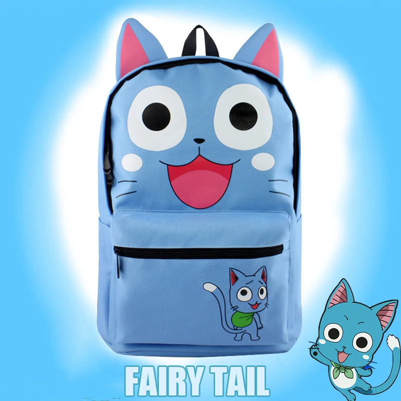

Anime FAIRY TAIL Cartoo Happy fashion Blue cat preppy style Unisex man woman Anime schoolbag Leisure canvas travel Backpacks