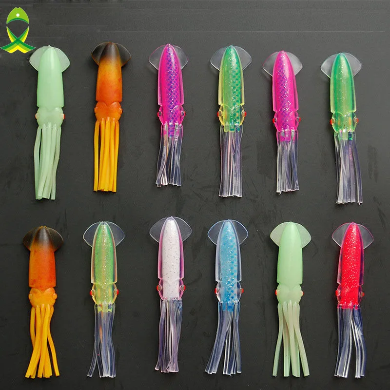 JSM 12pcs 12cm Soft Squid Fishing Lures For Jigs Mixed Color Big Game