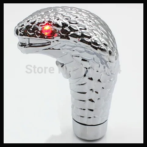 

Universal Car Chrome Cobra Manual Gear Shift Knob Snake Shifter Red / Blue Led Eyes