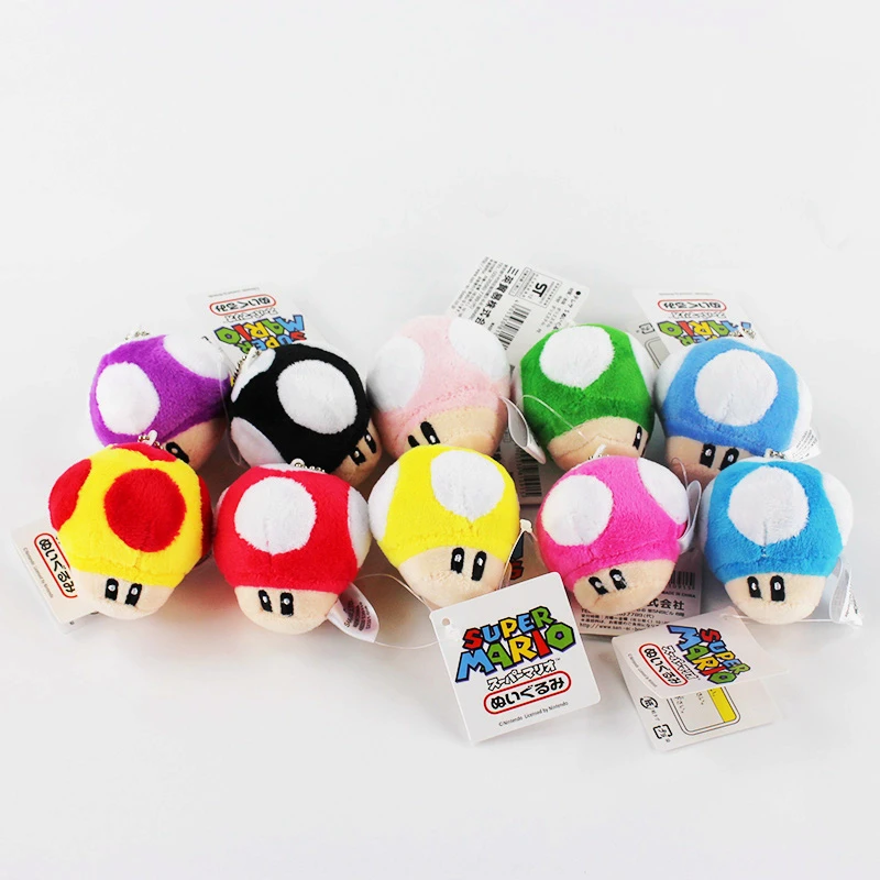 

200pcs/lot Ems 6cm Super Mario Bros Toad Plush Toy 10 Styles Mixed Mushroom Stuffed Keychain Pendants