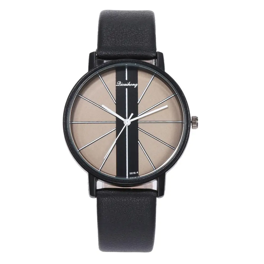 

2018 Popular Chic Linear Design Faux Leather Band Round Dial Analog Women Quartz Wrist Watch