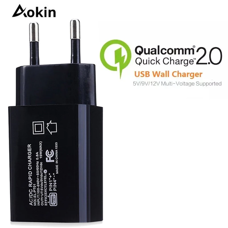 

Aokin Universal Fast Mobile Phone Charger Quick Charge 2.0 Desktop Wall Battery Charger For Samsung Xiaomi Portable USB Charger