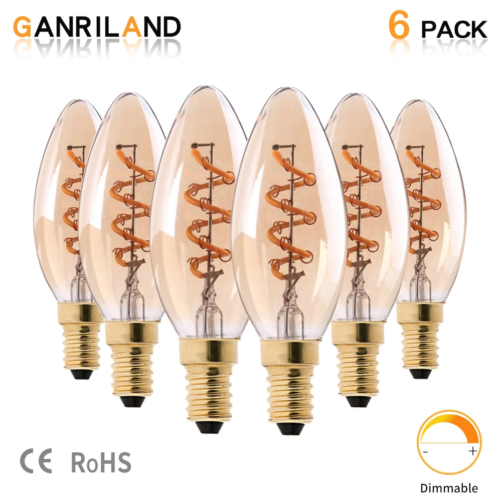 

GANRILAND C35 E14 Led Dimmable Bulb 3W 220V Spiral Vintage Bulb Retro Led Filament Light Bulbs 2200K LED Lamp Lampara Ampoule