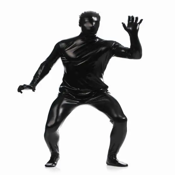 Shiny Metallic Bodysuit  Spandex Zentai Costume Tight Suit Black XXL