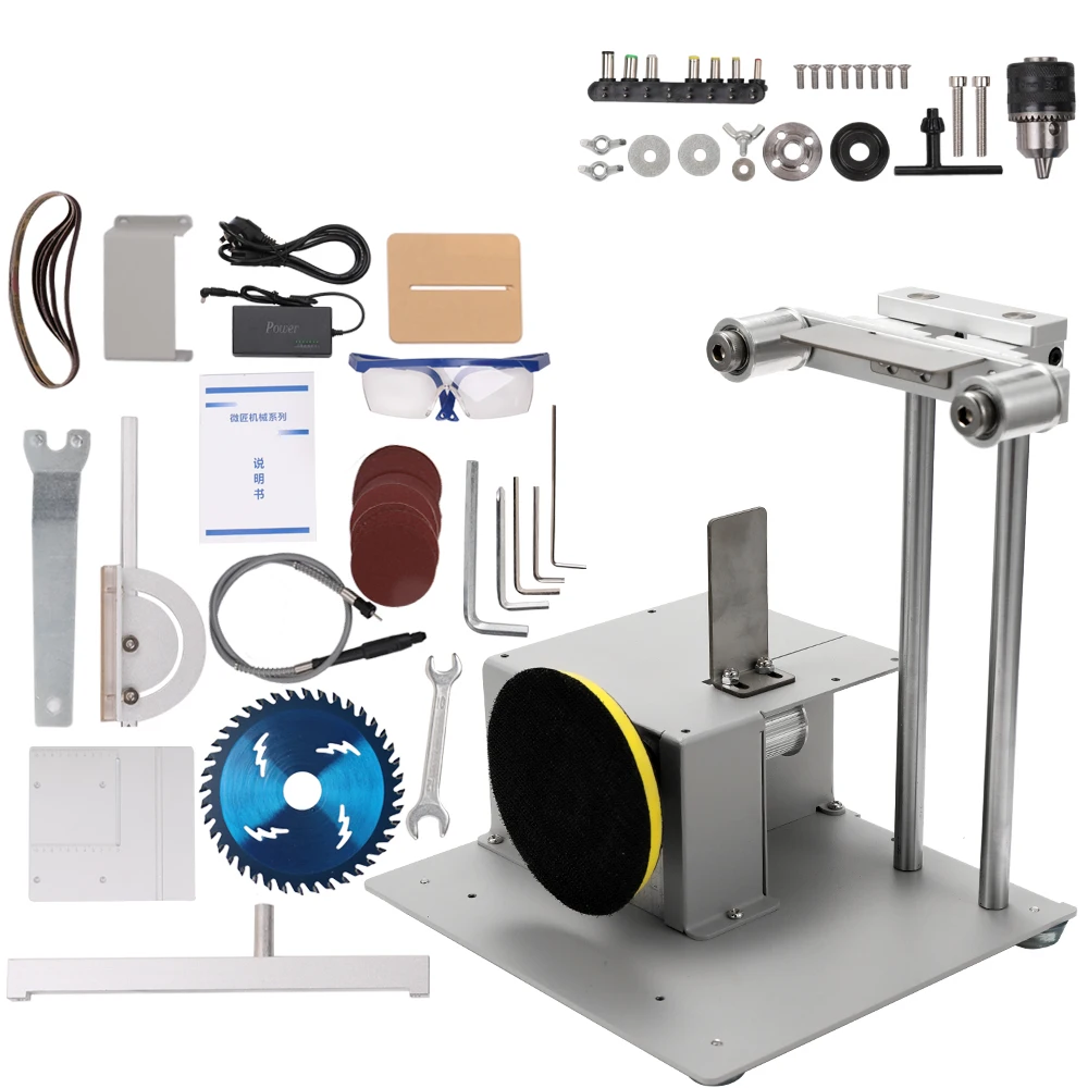 

4-in-1 Mini Table Saw Belt Sander Kit Polishing Woodworking Bench Saw Electric Angle Grinder Belt Sander Saw Cutting Machine Set