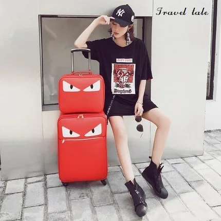 

Travel tale fashion Little monsters PU 16/20/24 inch size Handbag plus Rolling Luggage Spinner Travel Suitcase