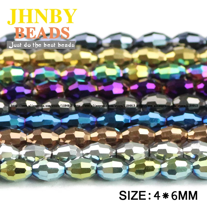 

JHNBY Rice grains Austrian crystal beads 100pcs 4*6mm oval shape Top quality plated color Loose bead Jewelry bracelet making DIY