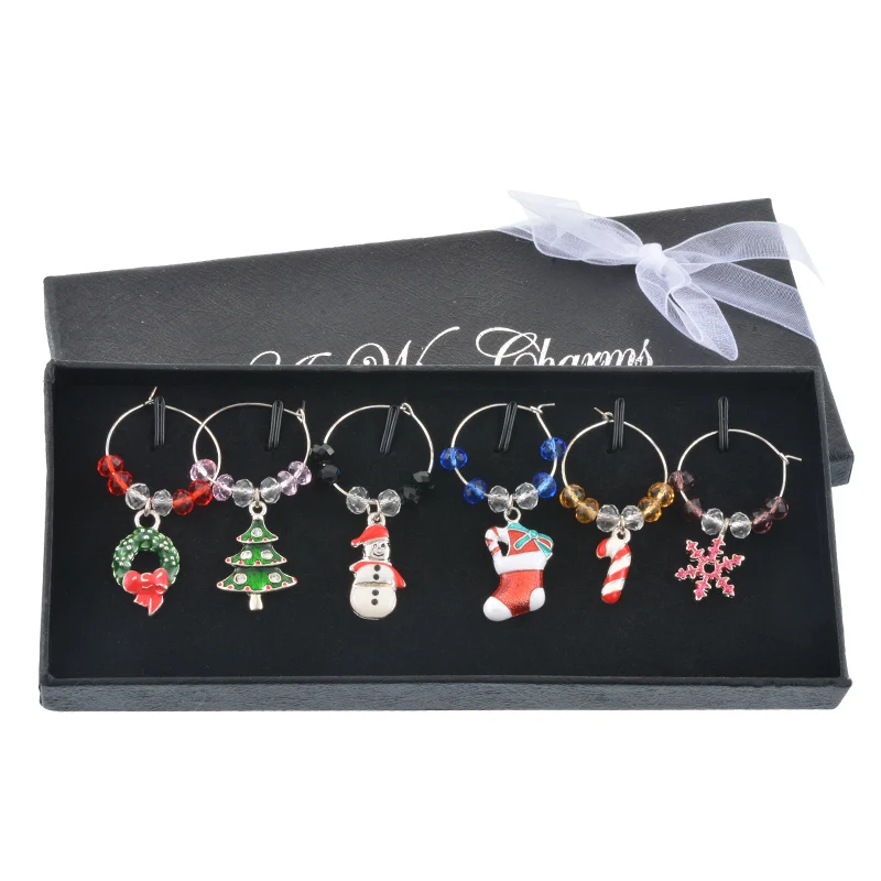 

FUNIQUE 6PCs Colorful Enamel Metal Charms For DIY Wine Charms Table Decoration Christmas Tree Snowman Multi Charms New Year Gift