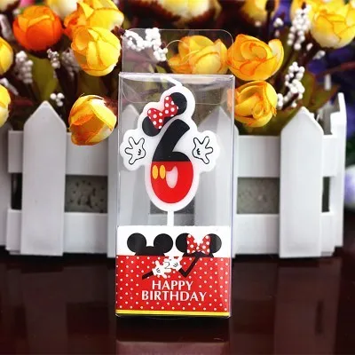 HOT Birthday Number 0-9 Candles Cartoon Mickey Minnie Mouse Happy Birthday Candle Cake Cupcake Topper Party Decoration Supplies