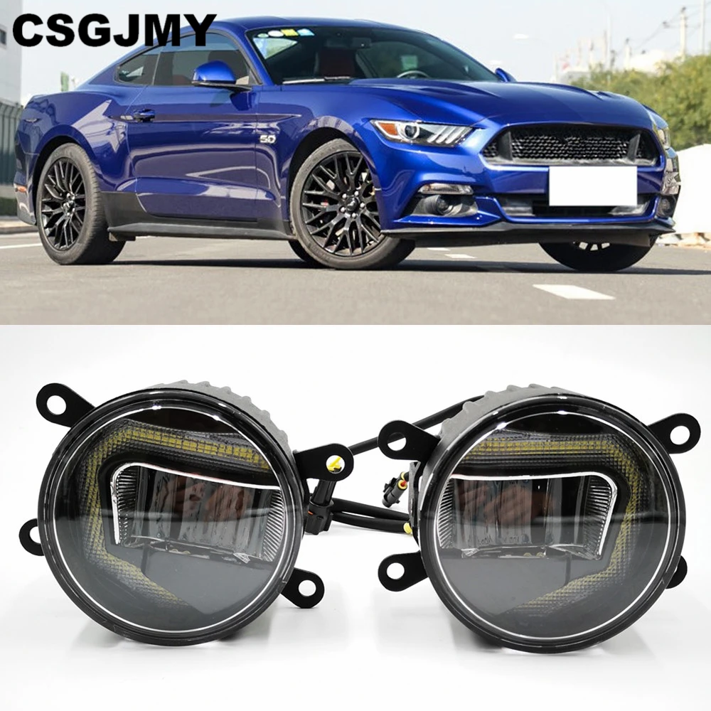 

3-IN-1 Functions LED DRL Daytime Running Light Car Projector Fog Lamp with yellow signal For Ford Mustang 2015 2016 2017 2018
