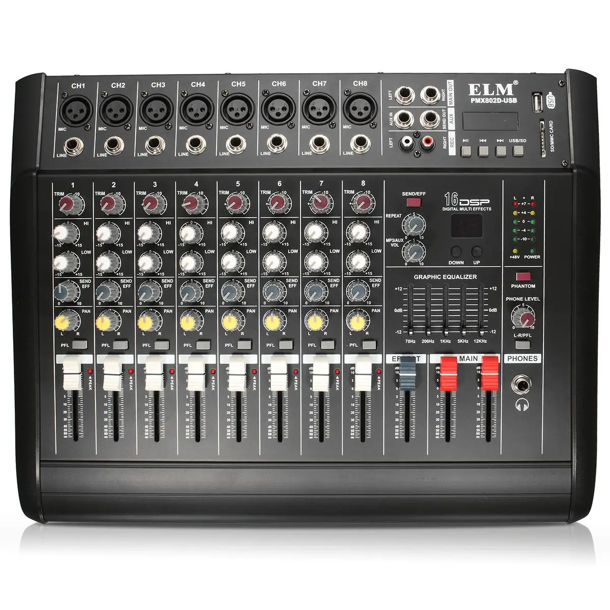  LEORY 110 V-220 V Karaoke KTV profesional USB 300W 8 canales de potencia Audio estéreo DJ mezclador