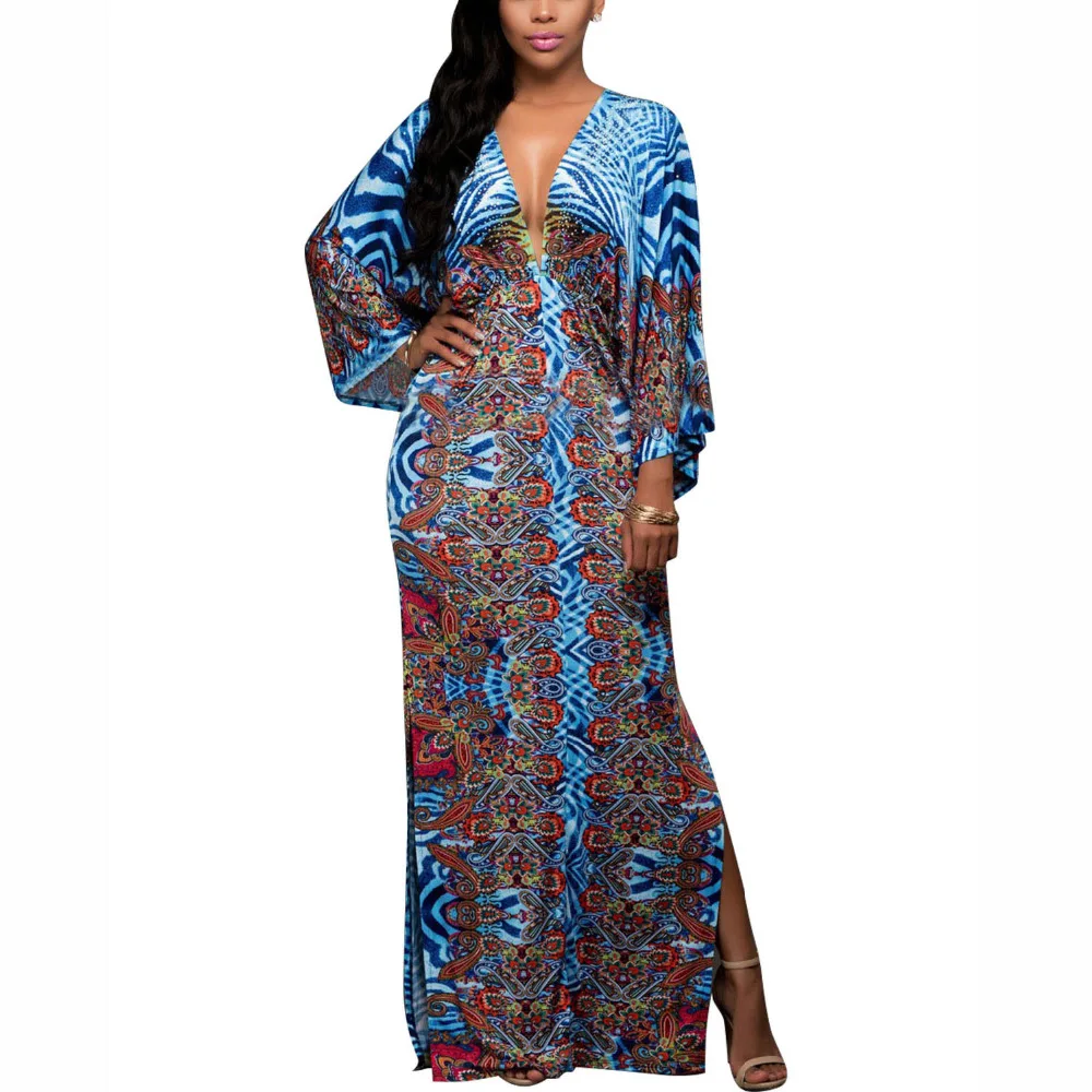 2016 Autumn Fashion Women Ukraine Clothes African Print Maxi Dress 2016 Autumn Fashion Women Ukraine Clothes African Print Maxi Dress With Long Wide Sleeve Casual Side Split Y Club Wear In Dresses From S