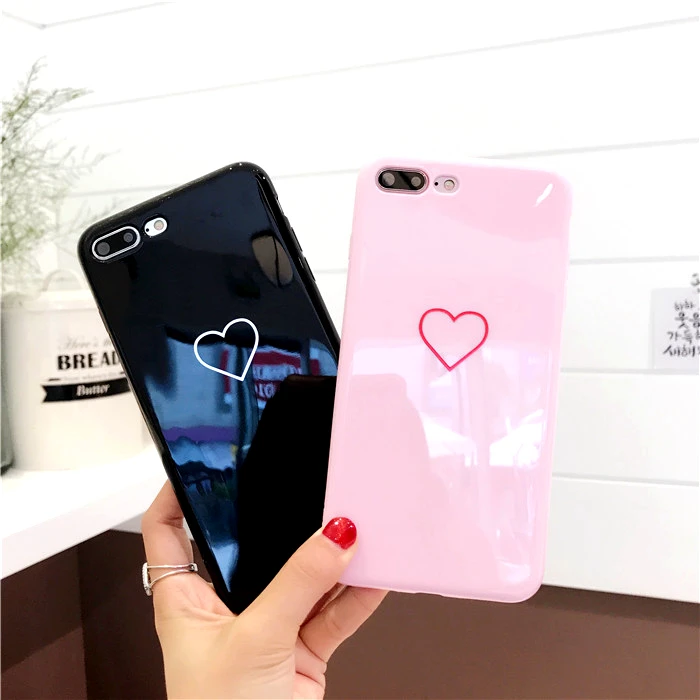 

Lovely Heart Painted Phone For iphone 6 6S Plus 7 8 Plus Fashion Couples Back Soft TPU Cover Earphone Accessories