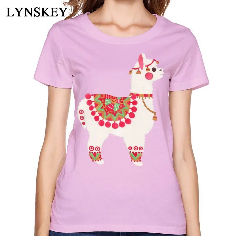 

High Quality Women T Shirt Cotton Tops Tees Summer Crew Neck Short Sleeve Casual Clothing Cartoon The Alpaca Lovely Design