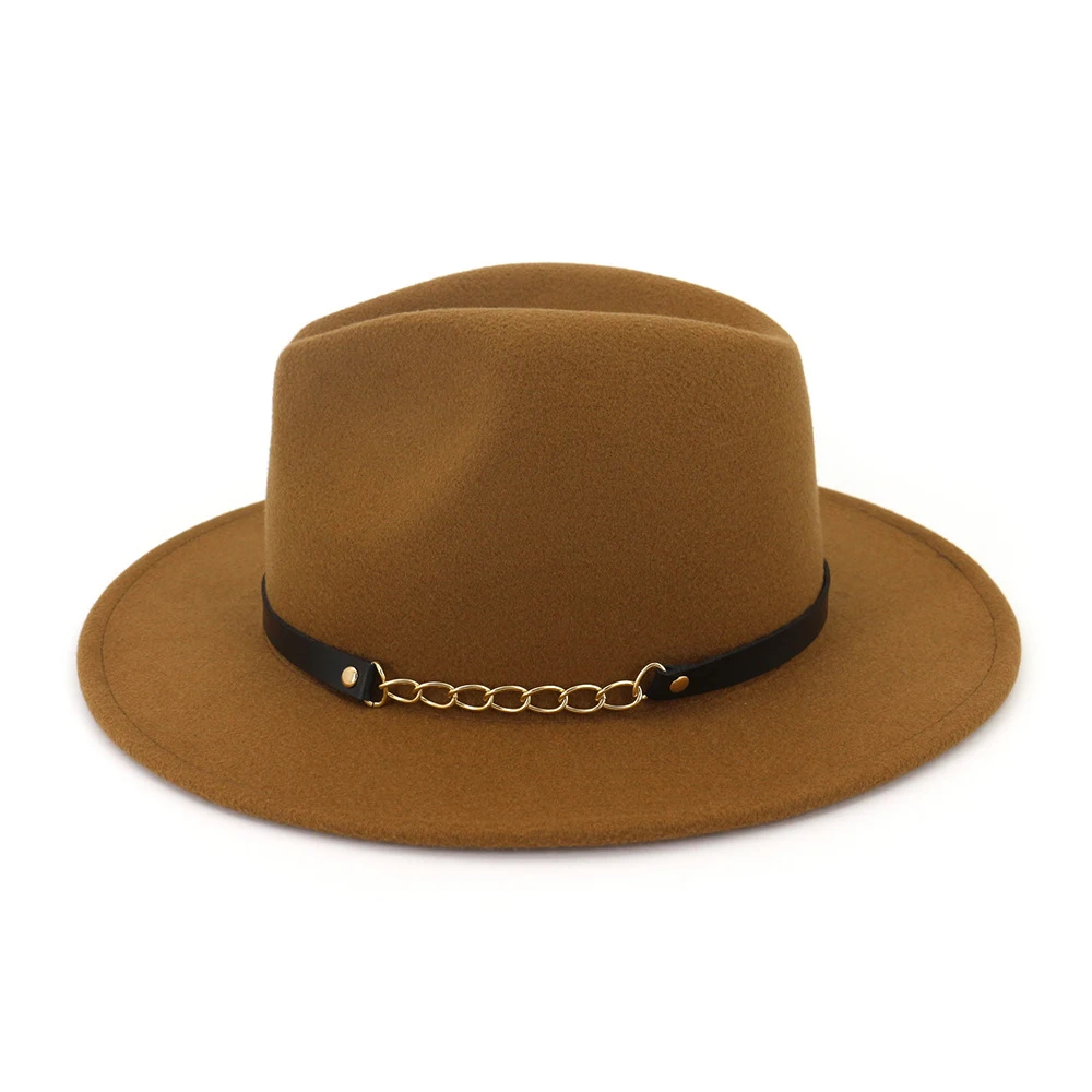 Autumn Winter Felt Fedora Hats With Belt Wide Flat Brim Jazz Trilby Formal Top Hat Panama Cap For Unisex Men Women