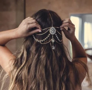 

Gypsy Bridal Backside Forehead Head Chain Full Crystal Rhinestone Turkish Wedding Hair Accessories Headpiece Party India Jewelry